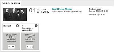 2014-03-01 Golden Earring World Forum Theater show info Ticket Master